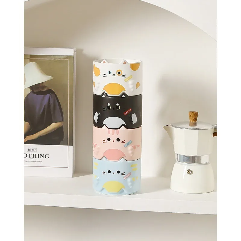 10oz Stackable Cat Design Household Couple Ceramic Latte Mug
