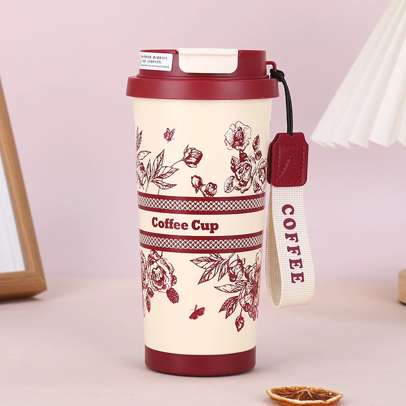 New Hot Selling 530ml 18oz Stainless Steel Thermal Vacuum Flask Double Drinking Coffee Mug with Flower Printing for Gift Cups