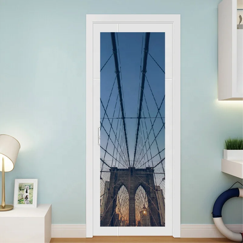 Custom door sticker 3D bridge design removable PVC waterproof self-adhesive room decor decal  door stickers vinyle wall sticker