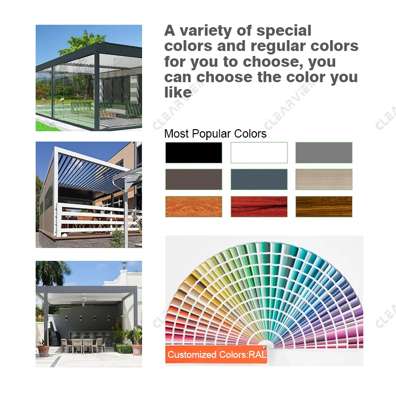 Моторизованный алюминиевый жалюзи CLEARVIEW, выдвижной настил для внутреннего дворика, наружная Водонепроницаемая жалюзи, беседка на крыше