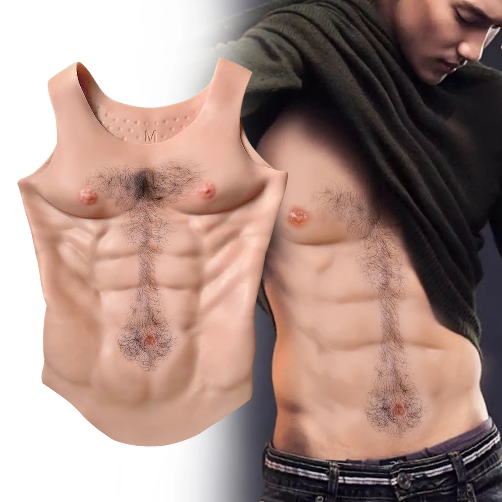 Artificial Chest Muscles Belly Realistic Silicone Muscle Cosplay Shirt Silicone Simulation Muscle Suit with Body Hair