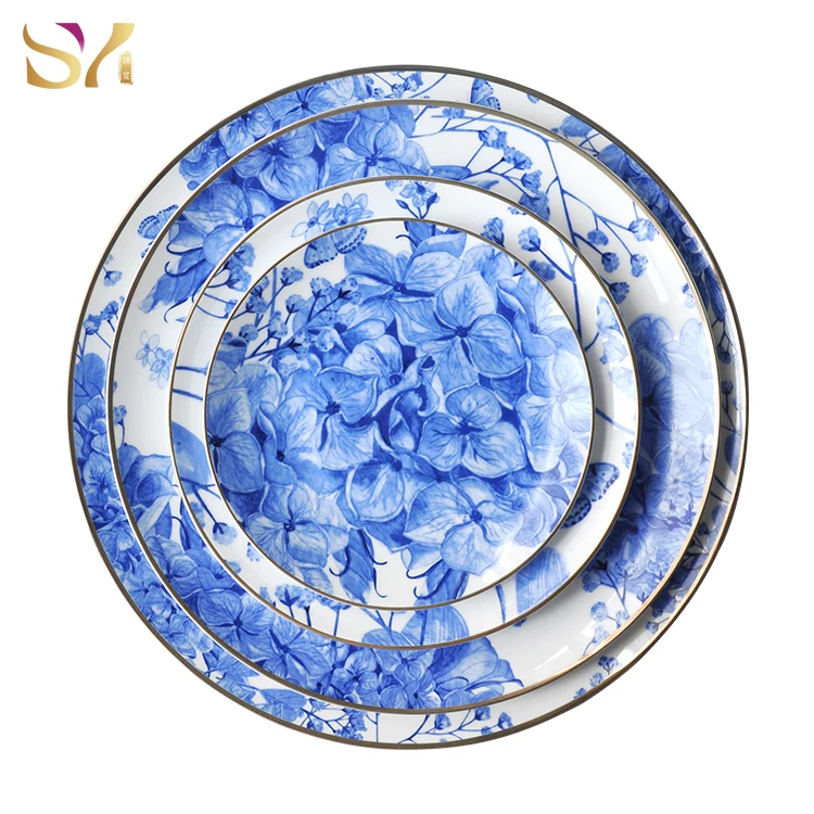 
2020 new design event decoration blue dinnerware fine bone china charger plate for wedding 