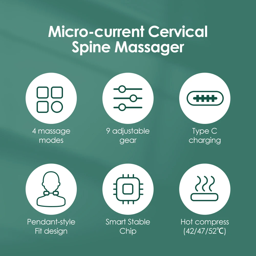 Cordless TENS Muscle Stimulator Pendant Micro Current Cervical Spine Massager EMS Pulse Neck Shoulder Massager with Heat