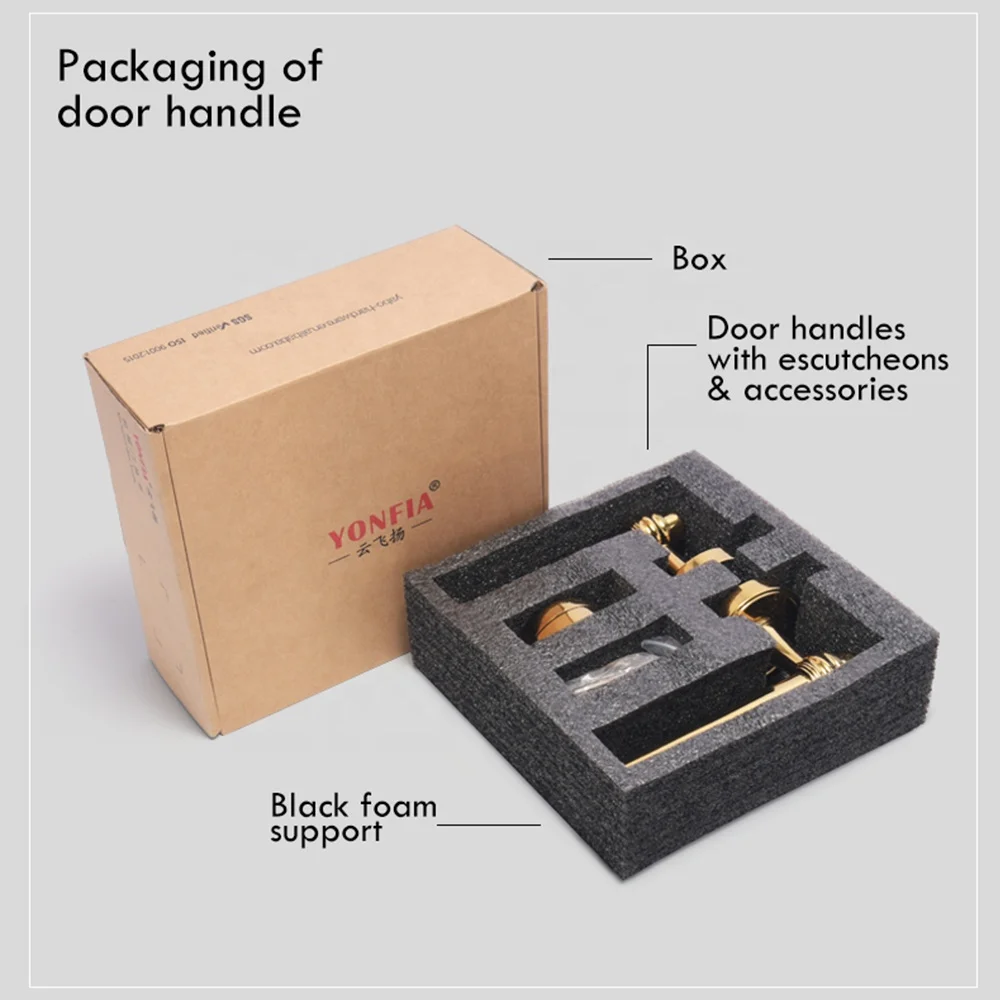 Yonfia A8280R03 modern square solid black aluminium lever door handle home toilet interior door lock handle black for wood door