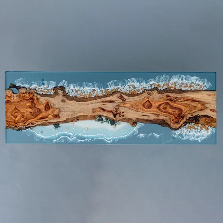 Pterocarpus Erinaceus Poir Wood Clear Blue River Epoxy Resin Top Slab Dining table With Table Leg