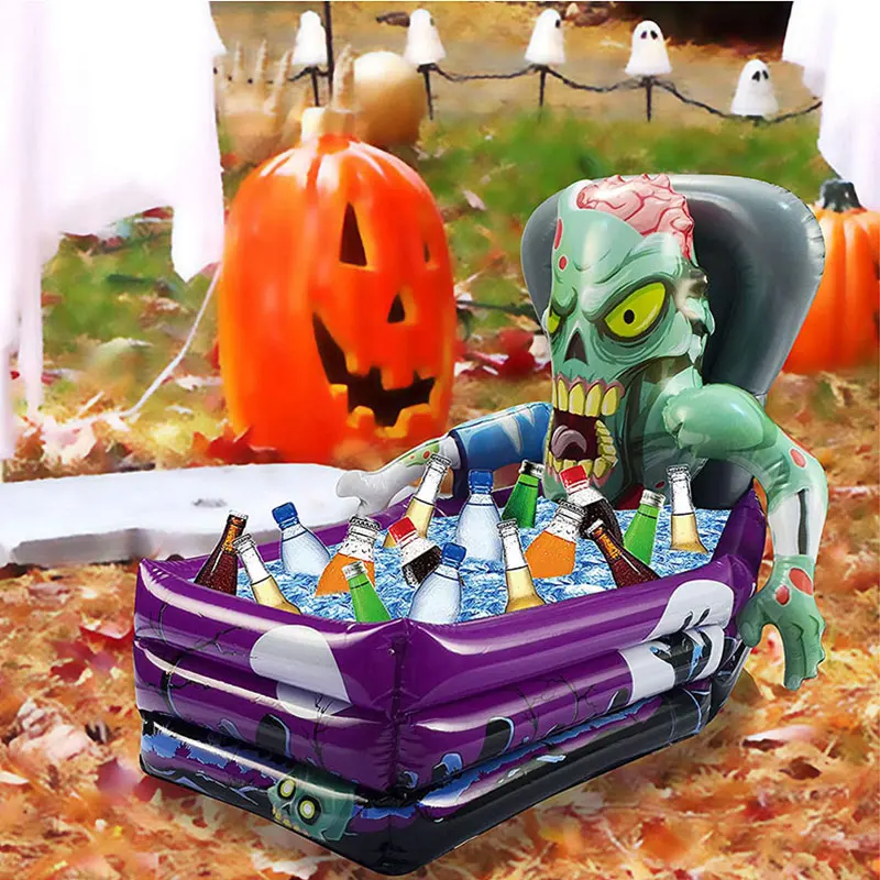 Creative converting halloween skeleton in coffin inflatable cooler vampire coffin inflatable wine cooler