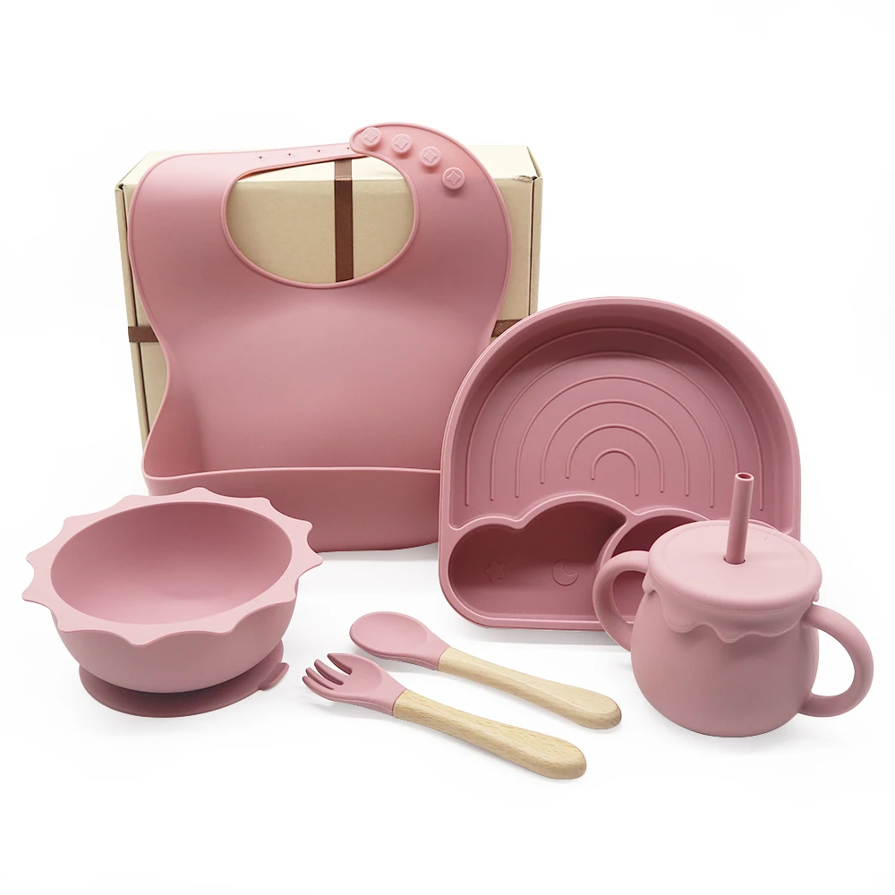 2022 bpa free silicone dinnerware babi bib plate feeding bowls tableware set for kid with suction unspillable silicon baby bowl