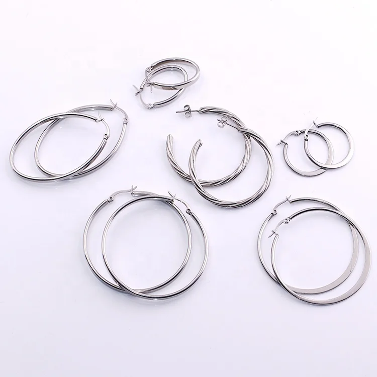 Wholesale Custom Fashion Jewelry Classic Earrings Silver Plated Stainless Steel Twisted Round Hoop Earrings for Women