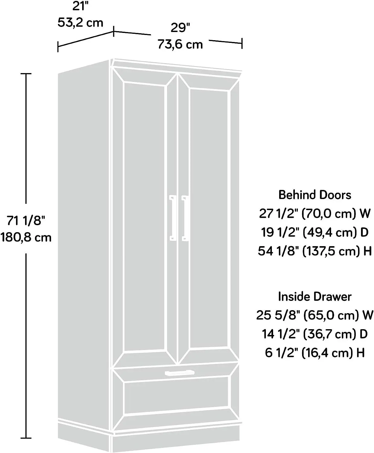 Sauder HomePlus Wardrobe\/Pantry cabinets, L: 29.06#34; x W: 20.95#; x H: 71.18#;, Soft White