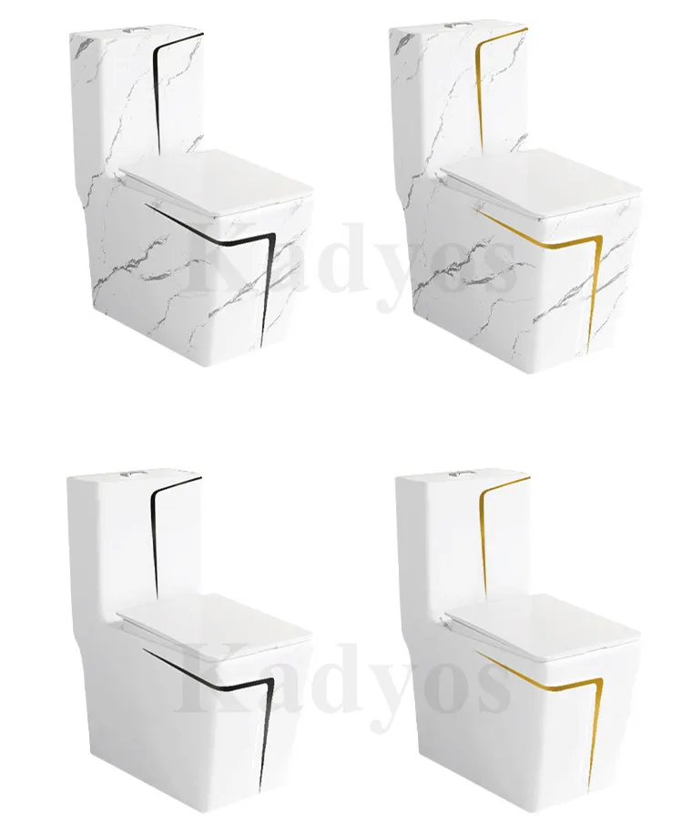 KD-19CTA Customized Color Line Design WC Ceramic One-piece Toilet Bathroom Toilet Set Luxury Square Shape White Closet Seat