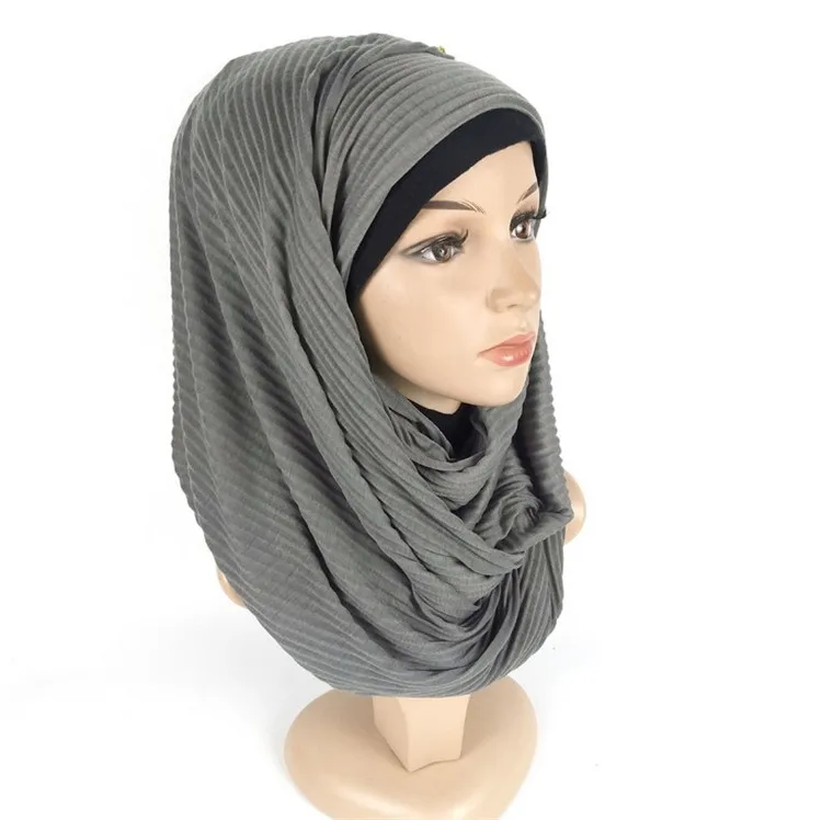 Zipei hot sale plain color head scarf pleated cotton jersey hijab wholesale