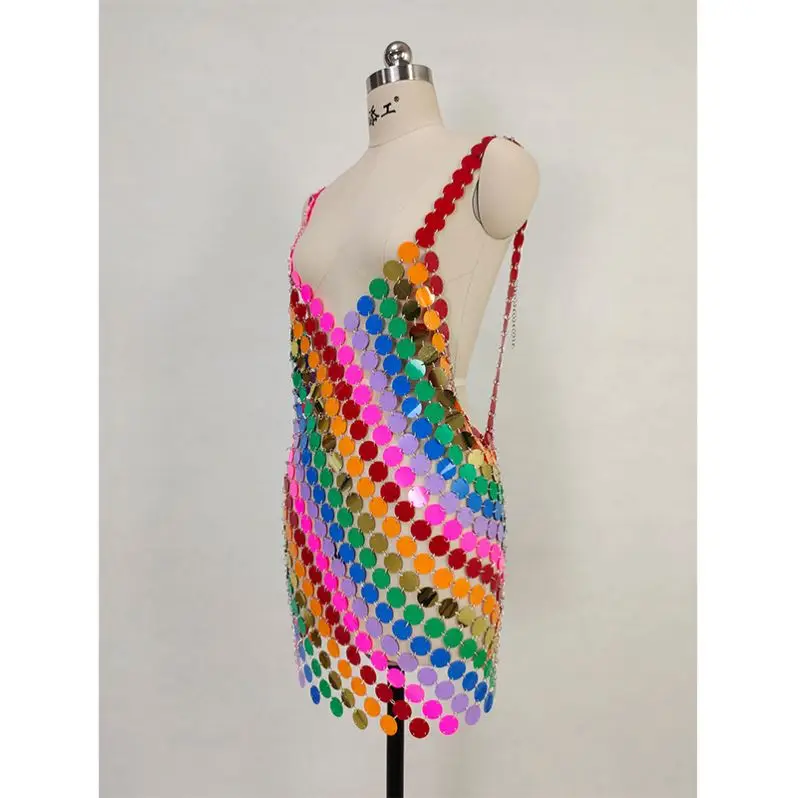 Custom Logo Brands Designer Clothes Famous Brands Women Special Occasion Metal Chain Dress Metallic Dress Bodycon Club dress