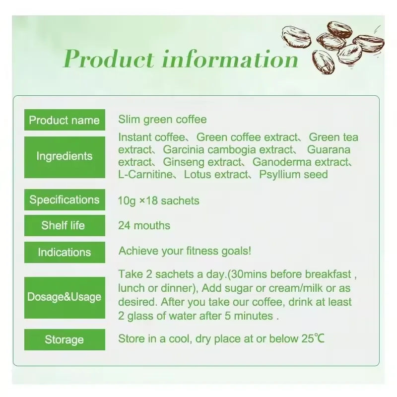 Wholesale Private Label Slim Green Coffee with Ganoderma Natural Slimming Instant Weight Loss Coffee