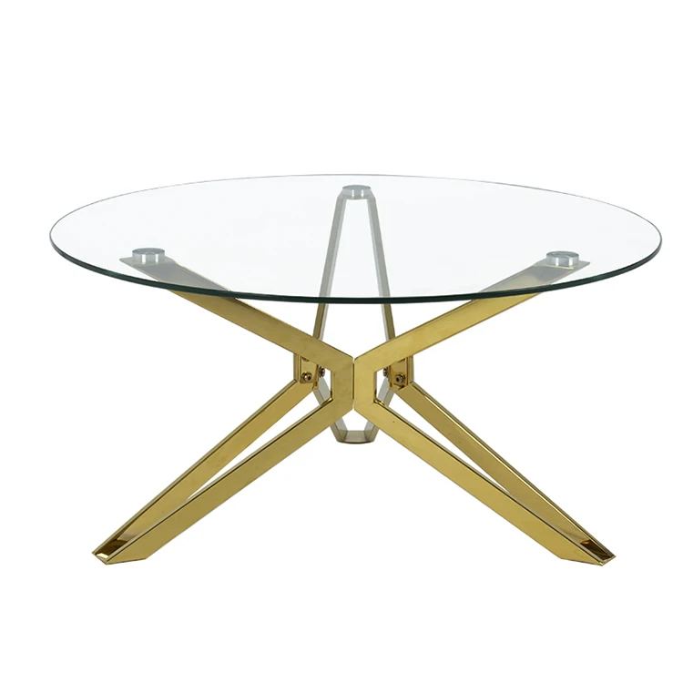 Free Sample High Quality Round Stainless Steel Clear Glass Living Room Coffee Table