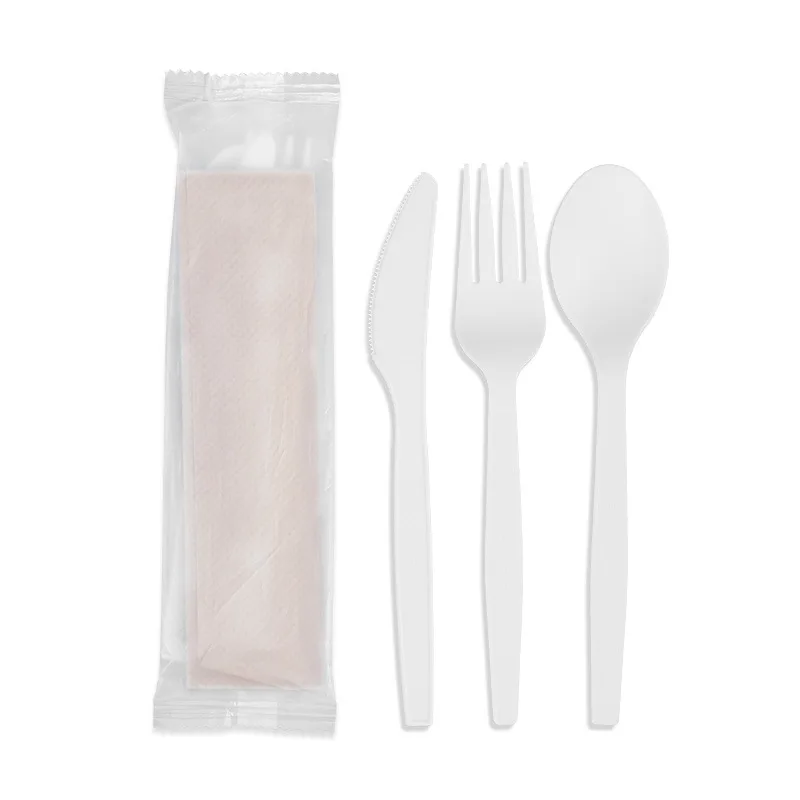 Disposable knife, fork and spoon set with issue PLA packaged takeaway degradable CPLA cutlery