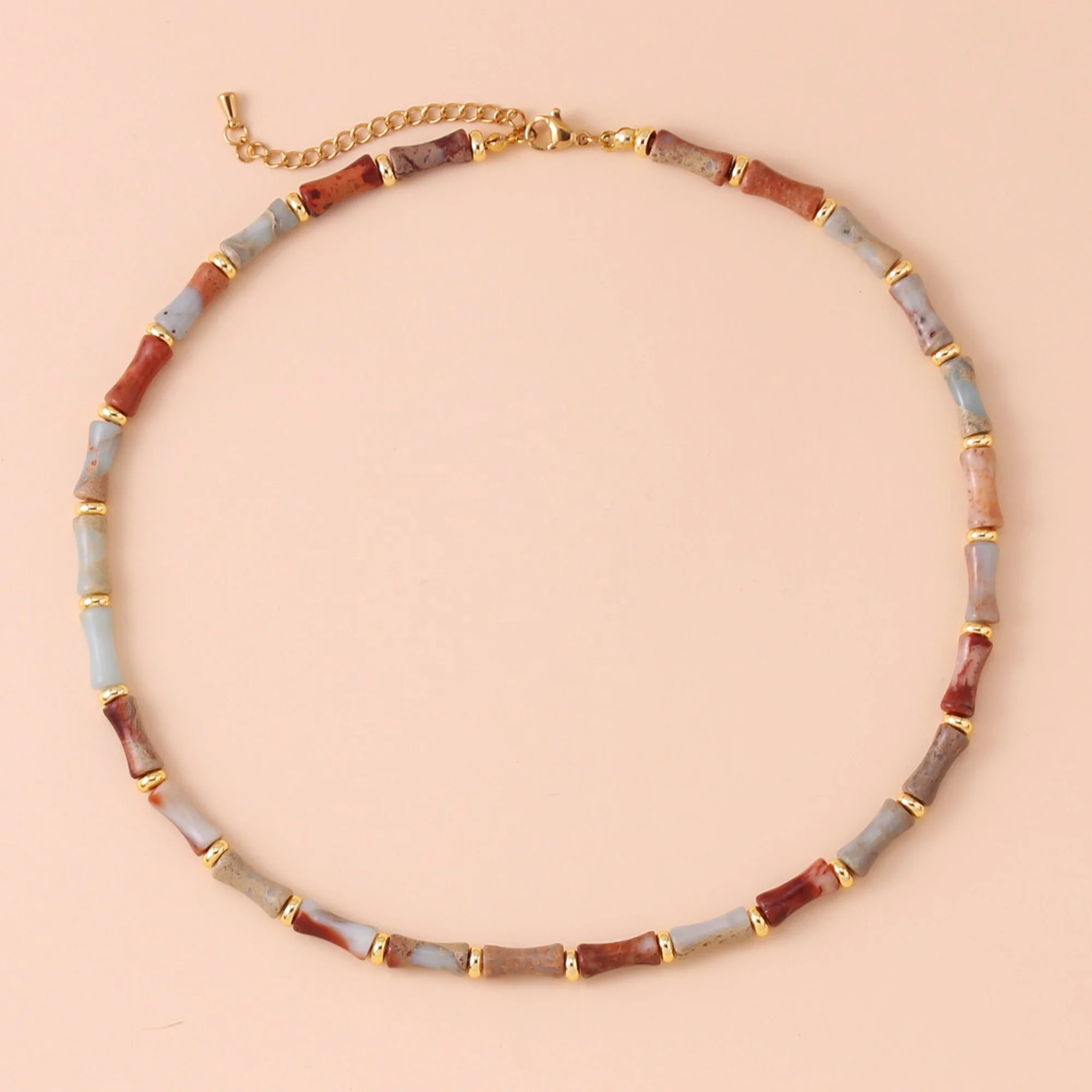 Natural Stone Olive Jade Bamboo Tube Beaded Choker Necklaces Fashionable Women Collar Necklace Designer Jewelry