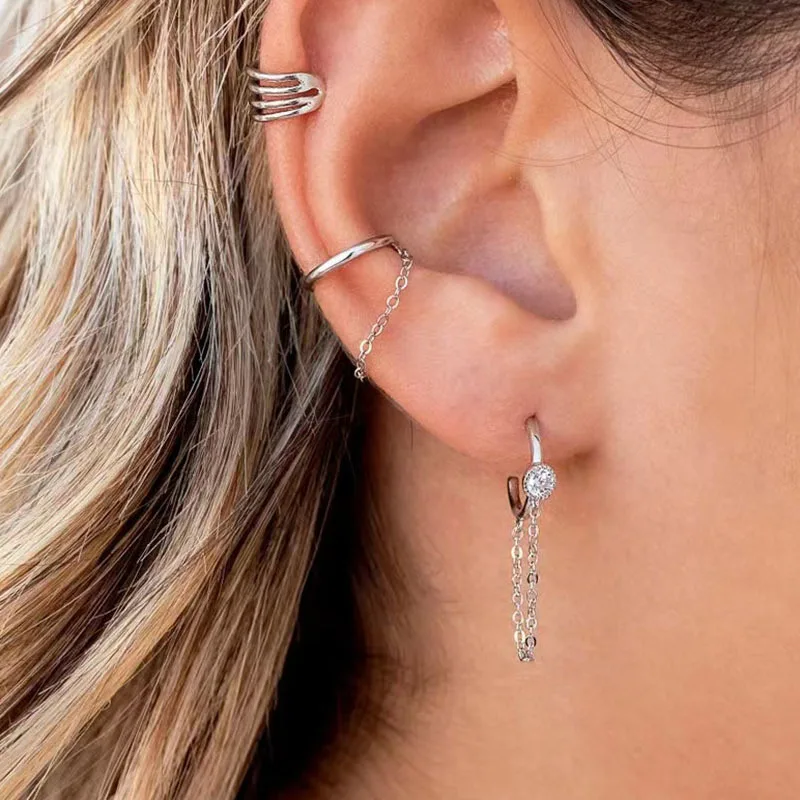 New Trendy Earring 18K Gold Plated Chain Tassel C Cuff Earrings for Women Stainless Steel Earrings Wholesale