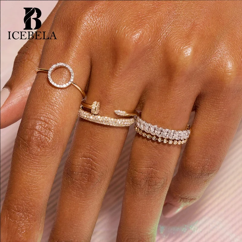 ICEBELA Wholesale Fashion Luxury Fine Jewelry Women Custom 925 Sterling Silver Zircon Designer Adjustable Finger Rings For Girls