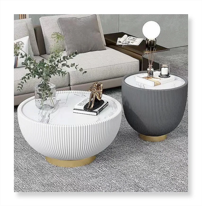 Modern luxury coffee table set  gold toughened marble hotel living room coffee table set