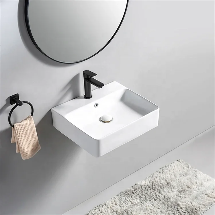 New arrival hanging rectangle porcelain lavabo ceramic wash basin wall mounted sink for bathroom