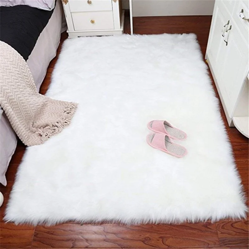 2020 New Pure White Sheepskin Plush Fur Rugs Faux Fur Carpet