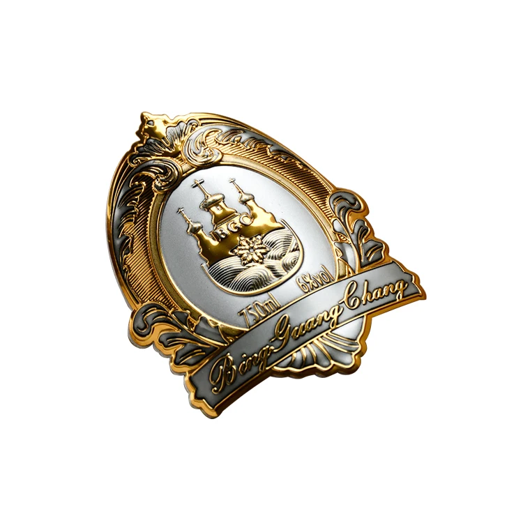 custom printing embossed metal sticker label aluminium logo high quality metal wine logo tags