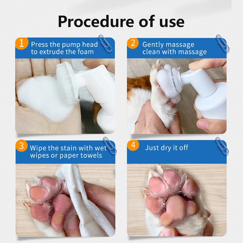 2024 Pet Foot Cleaning Foam Pet Paw Cleaner No Washing Waterless Dog Paw Cleaner With Silicone Brush