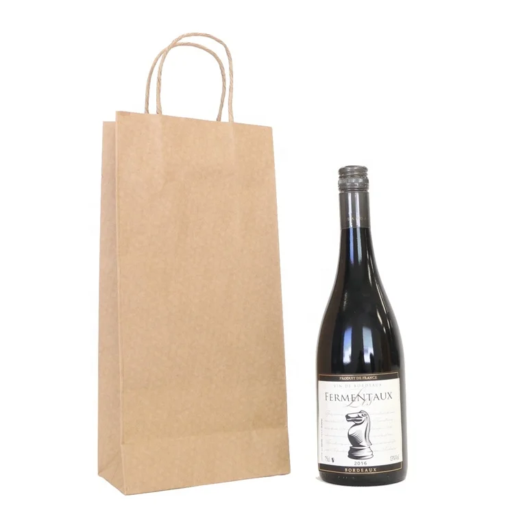 Customized Kraft Paper Red Wind Hand Bag Wine Bottle Packaging Bags for Wine or Drinks Packing