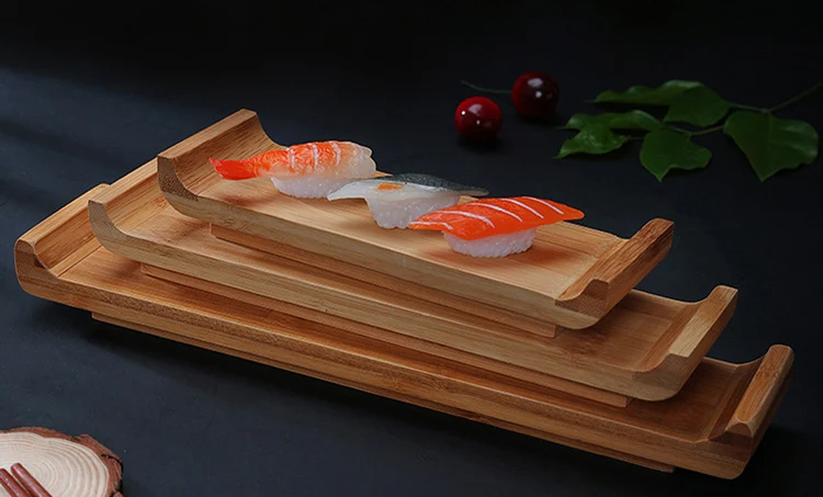 Japanese Style Tableware Bamboo Serving Geta Plates Sushi Sashimi Platter Seafood Serving Tray Dish Cooking Sushi Boat