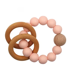 Fruit Silicone Wooden Baby Teether Rattle Teething baby teether wooden Bpa Free Baby Teether Silicone Chew Teething Toys