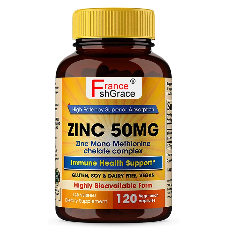 OEM Zinc Supplement Tablets Zinc Mono Methionine Chelate Complex Immune Health Support 120 Capsules for Adults