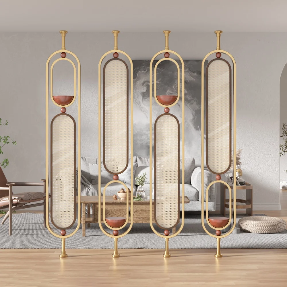 Luxury Living Room Stainless Steel Frame Woven Mesh Metal Glass Decor Partition Wall