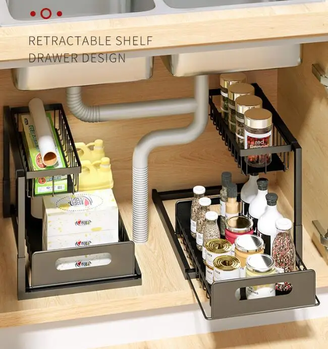Under Sink Organizers and Storage 2 Tier Pull Out Under Sink Storage for Kitchen Metal Bathroom Cabinet Organizer Shelf