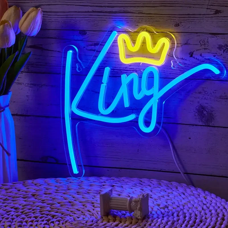 1pc King LED Neon Backboard Light - USB Powered Bedroom Decor with Line Switch