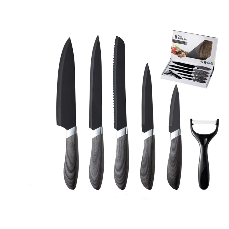 Stainless steel kitchen knife set 6 spray paint household kitchen knife gift box set knife