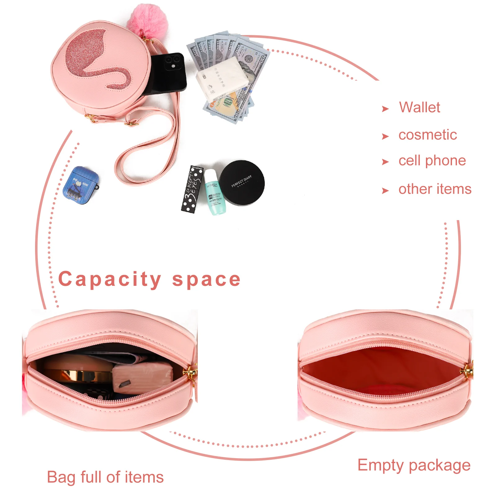 Little Girls Swan Coin Purse Wallet Cute Cartoon Crossbody Bags Mini Round Wallet Small PU Shoulder Handbag for Kids Toddlers