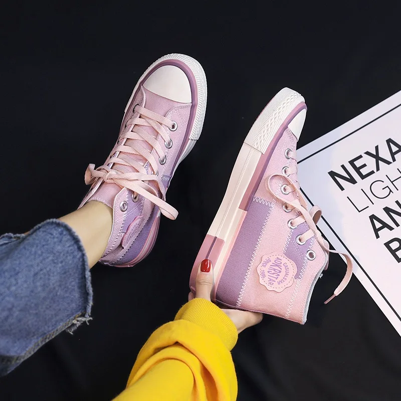 Footwear manufacturer low price  trendy designer colorful cute high top sneakers fashion wholesale custom canvas shoes for women