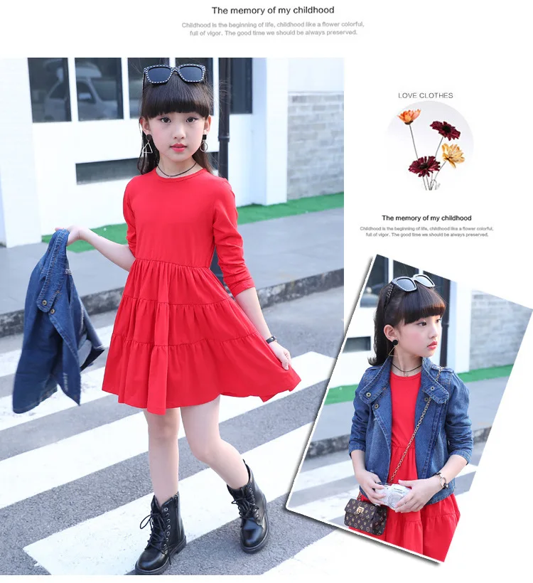 Hao Baby New Children Suit Spring And Autumn Cross-border Big Kids Denim Jacket Solid Color Dress Long-sleeved Girls Two-piece