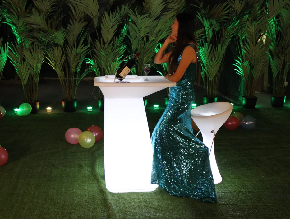 Led Ice Bucket Table And Light Up Double Sofa Set Nightclub Ktv Party End Table Modern Colorful Led Bar Furniture With Led Light