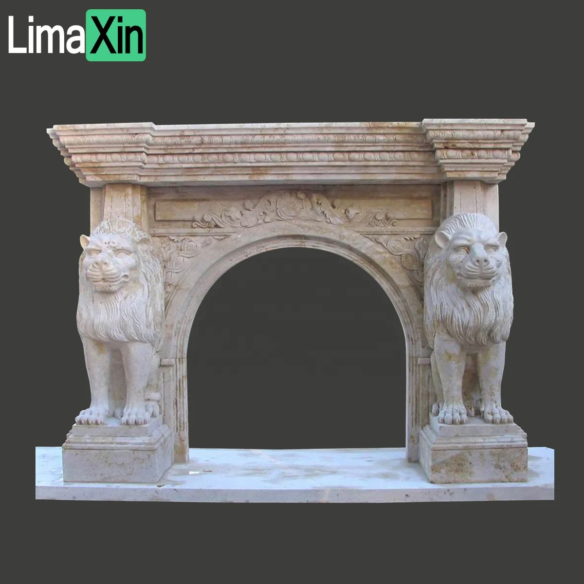 High Ranking Gorgeous Honed Classic Style Villa Decorative Beige Travertine stone lion Fireplace Mantel