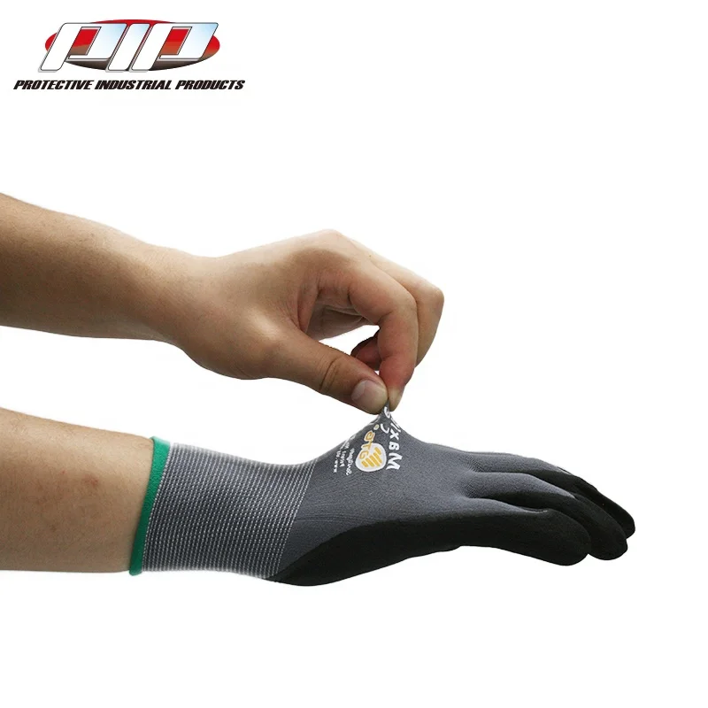 Abrasion Resistant Touchscreen Compatible 15 Gauge Seamless Knit Nylon Elastane MicroFoam Nitrile Coated Maxiflex Work Gloves