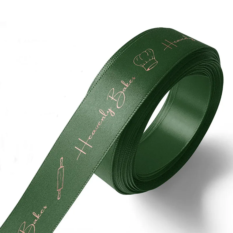 Elegant Custom Ribbon Printed in Full Colors Green Custom Printed Satin Ribbon Personalized Ribbon