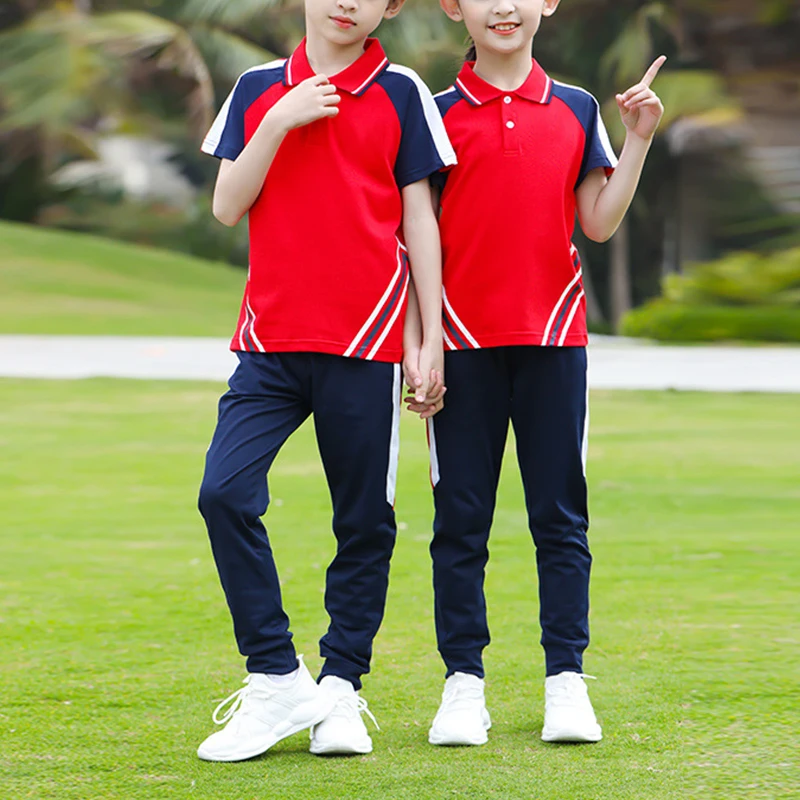 Wholesale Manufacturer School Uniform Your Design Your Brand Tshirts Shorts 2 Piece Sets Boys And Girls Summer  Tracksuits