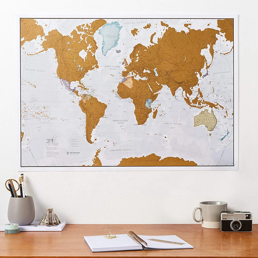 
Premium Quality Newest Large Scratch The World Travel Map of the word scratch map with stickers 