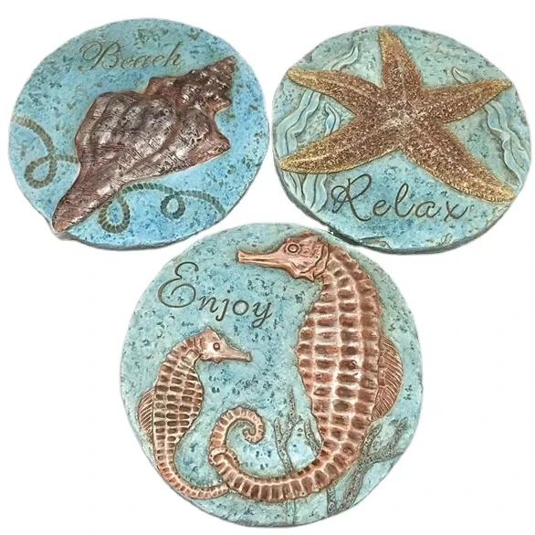 Absorbing Stone Sea Ocean Life Coasters for Drinks Coastal Decor Beach Theme Tropical for Outdoor Garden Decor