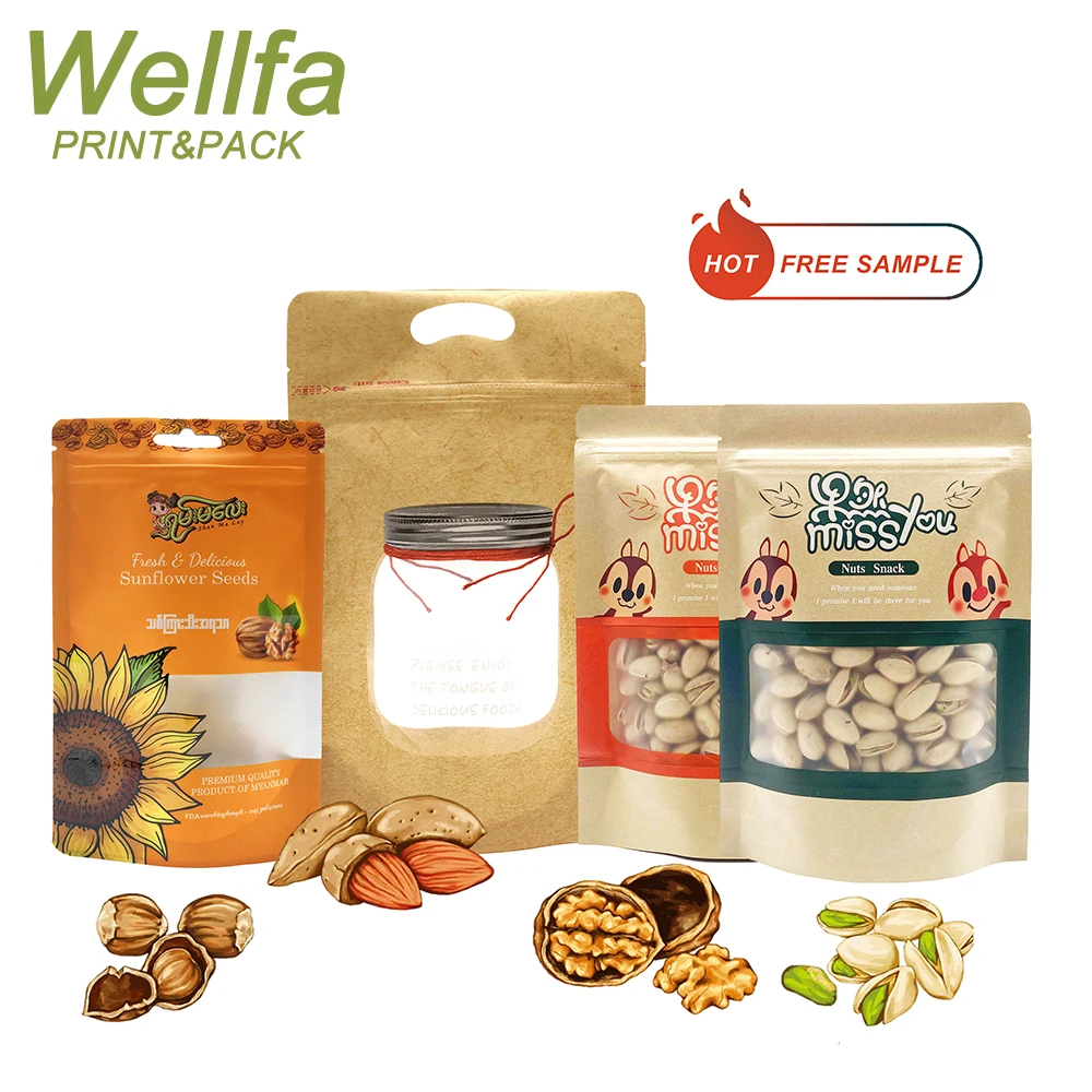 Food Packaging Bag Manufacturer Plastic Stand Up Pouch Kraft Paper / Matte / Glossy Finish Pouch With Foil Lined