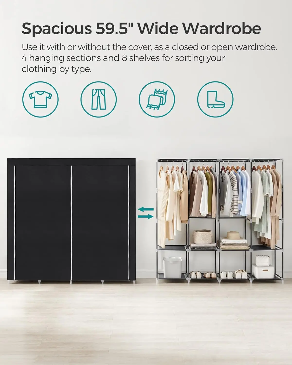 Modern Storage Hanging Clothes Portable Plastic Stackable Wardrobe Organizer Bedroom Furniture 12 Doors With Shoe Rack