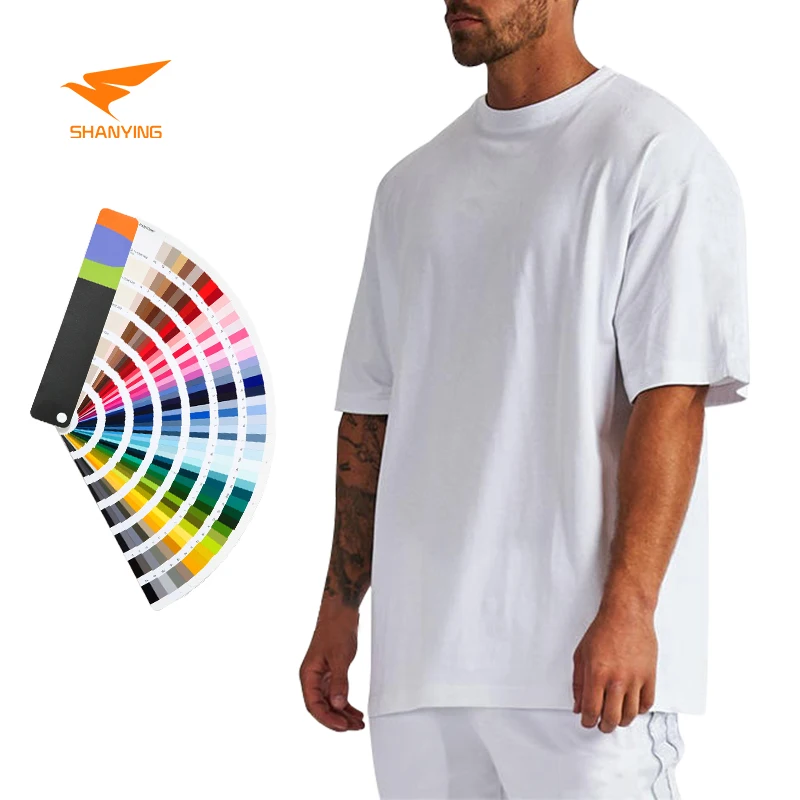 White Plain Blank Vintage Drop Shoulder T-shirts 100% Cotton Casual Heavyweight T shirts Custom Logo Mens Oversized TShirts