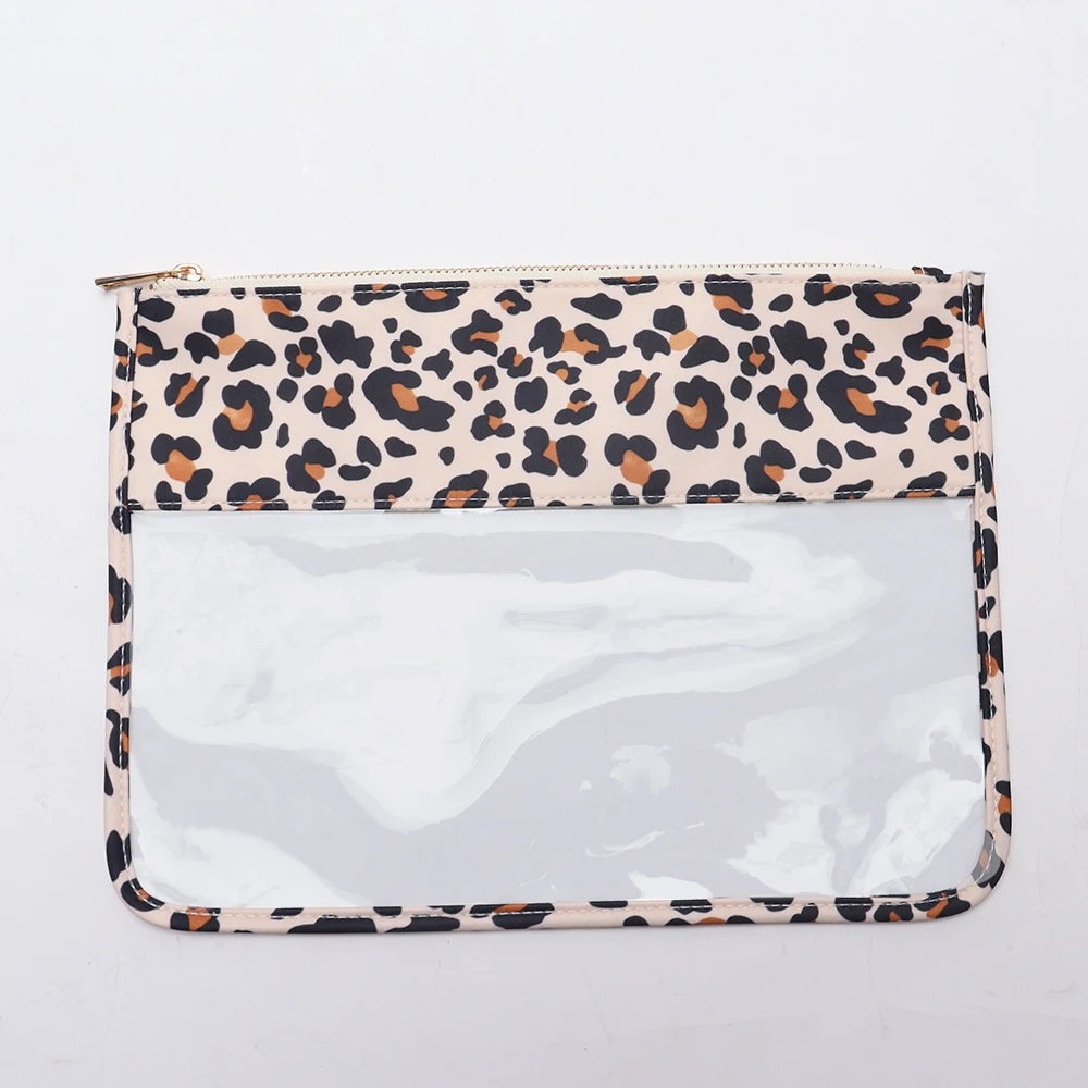 Women Leopard Print Nylon Cosmetic Bags Cheetah Pattern Waterproof Clear Toiletry Cosmetic Pouches Ladies Makeup Travel Bag