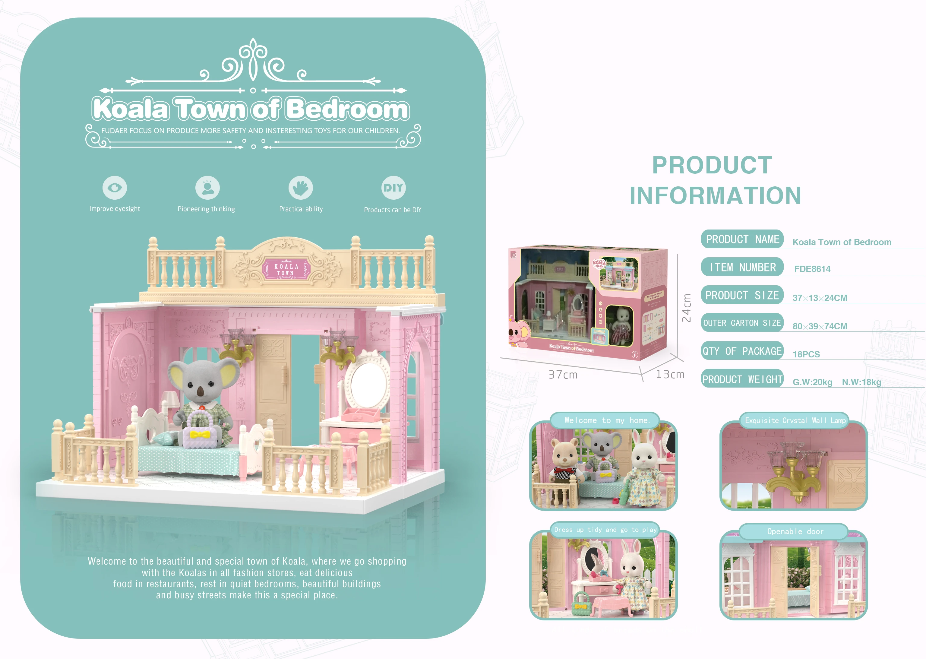 Custom DIY Koalas Town Series Multiplayer Pretend Play Miniature Creative Doll House Furniture Toys